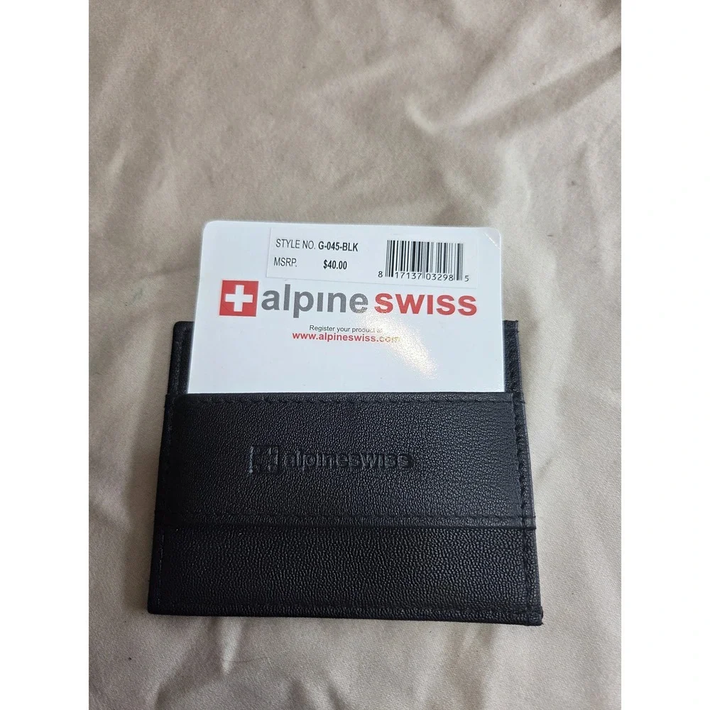 Men's Alpine Swiss Slim Card Holder Wallet Black Leather NWT